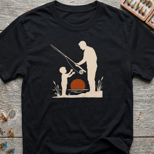 Father And Son Fly Fishing - Black t-shirt
