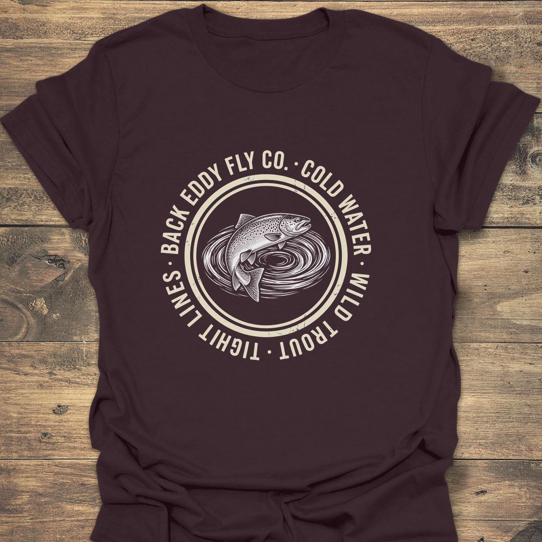 Cold Water Wild Trout Badge - Dark Chocolate t-shirt