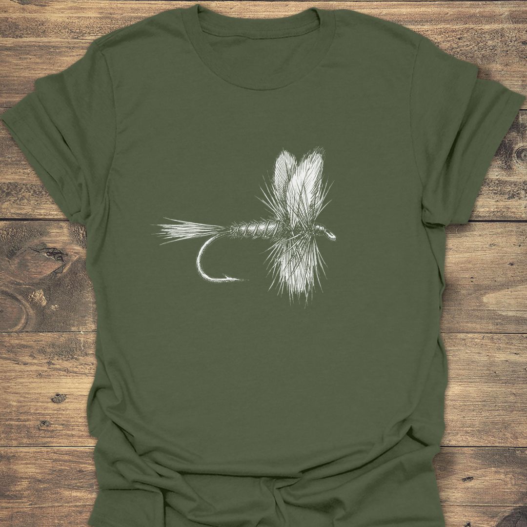 Classic Dry Fly Sketch - Military Green t-shirt