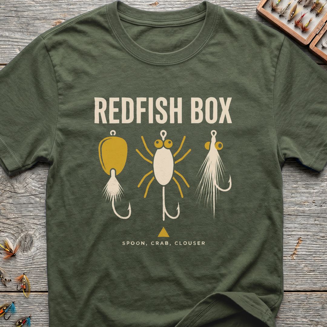 Redfish Box Fly Trio - Military Green t-shirt
