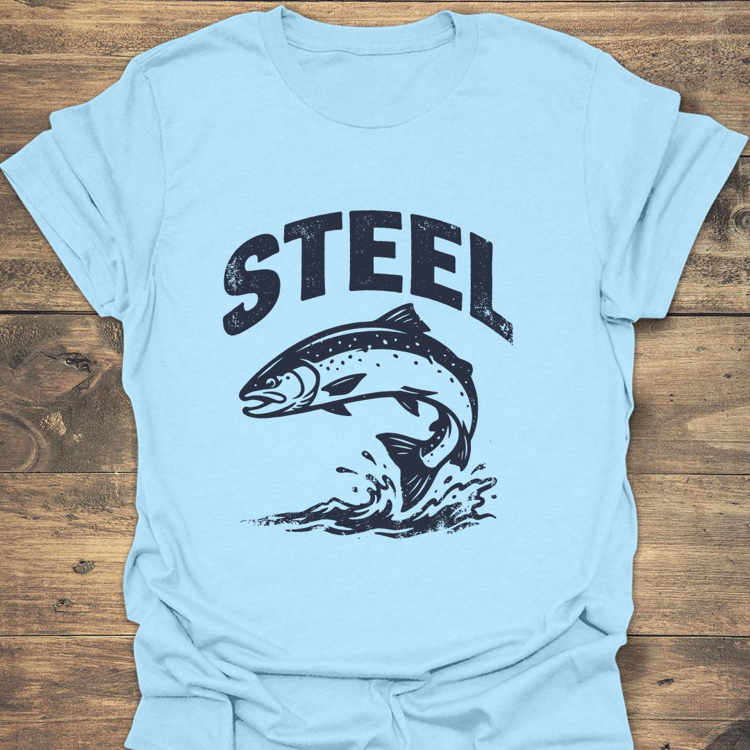 Steel Leaping Steelhead - Light Blue t-shirt