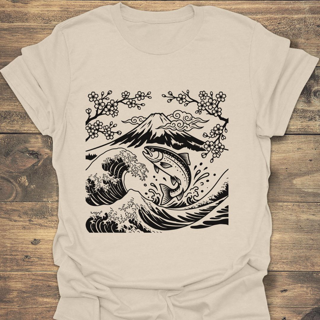 Leaping Trout Great Wave - Natural t-shirt