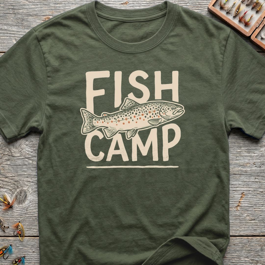 Fish Camp Brown Trout - Military Green t-shirt