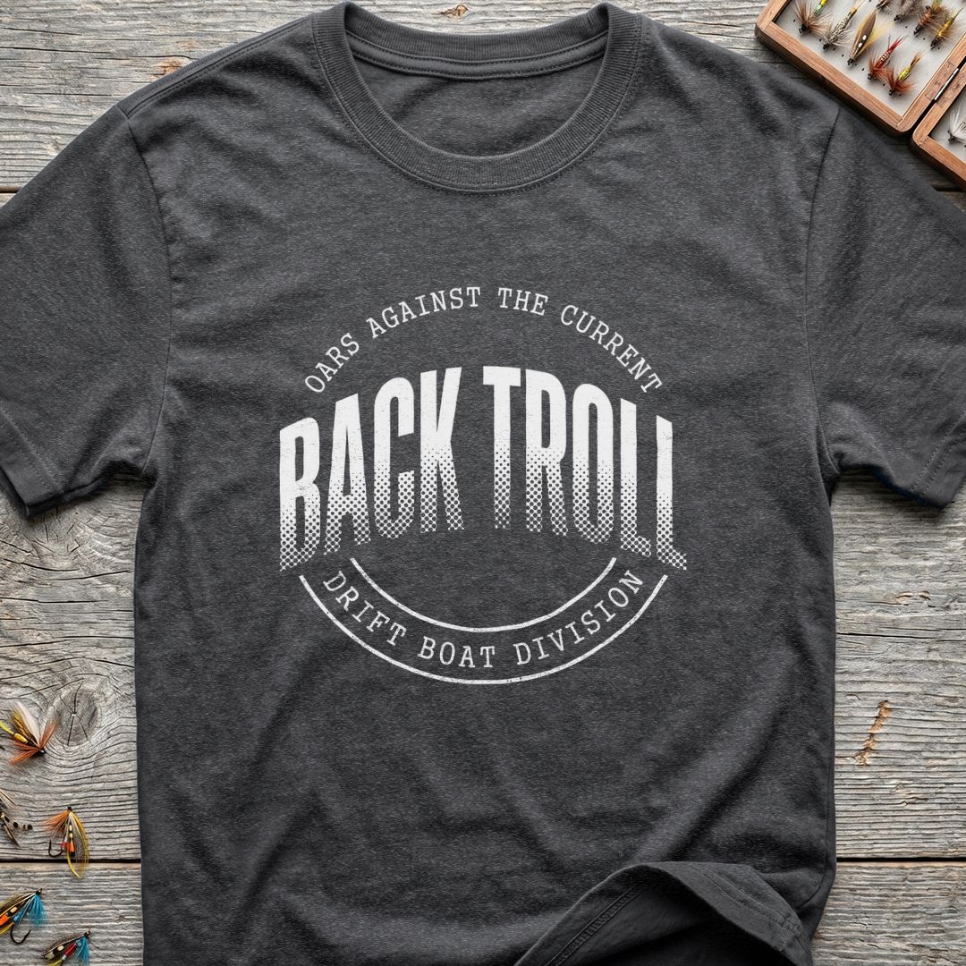 Back Troll Drift Boat Division - Dark Heather t-shirt