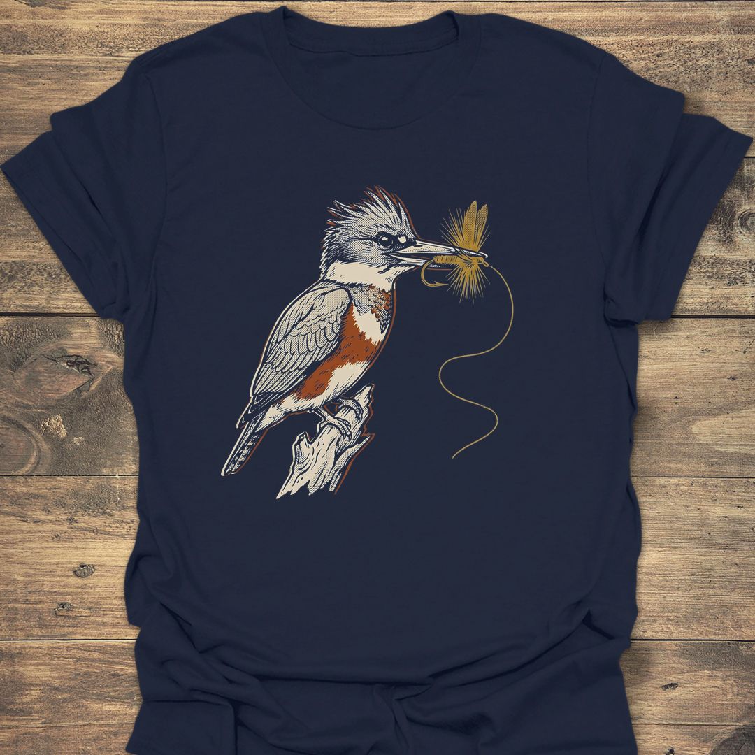 Kingfisher With Dry Fly - Navy t-shirt