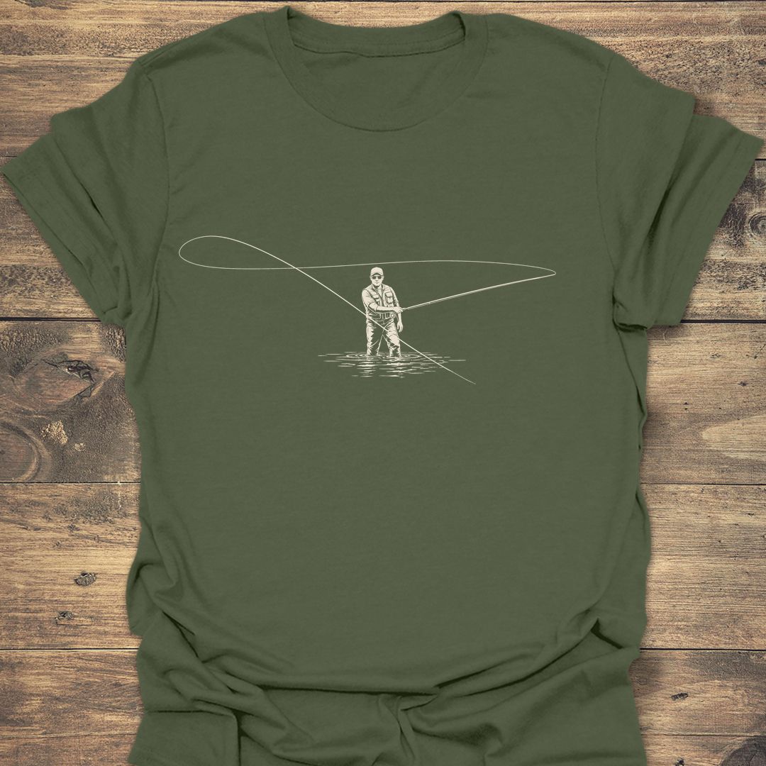 Wading Angler Loop Cast - Military Green t-shirt