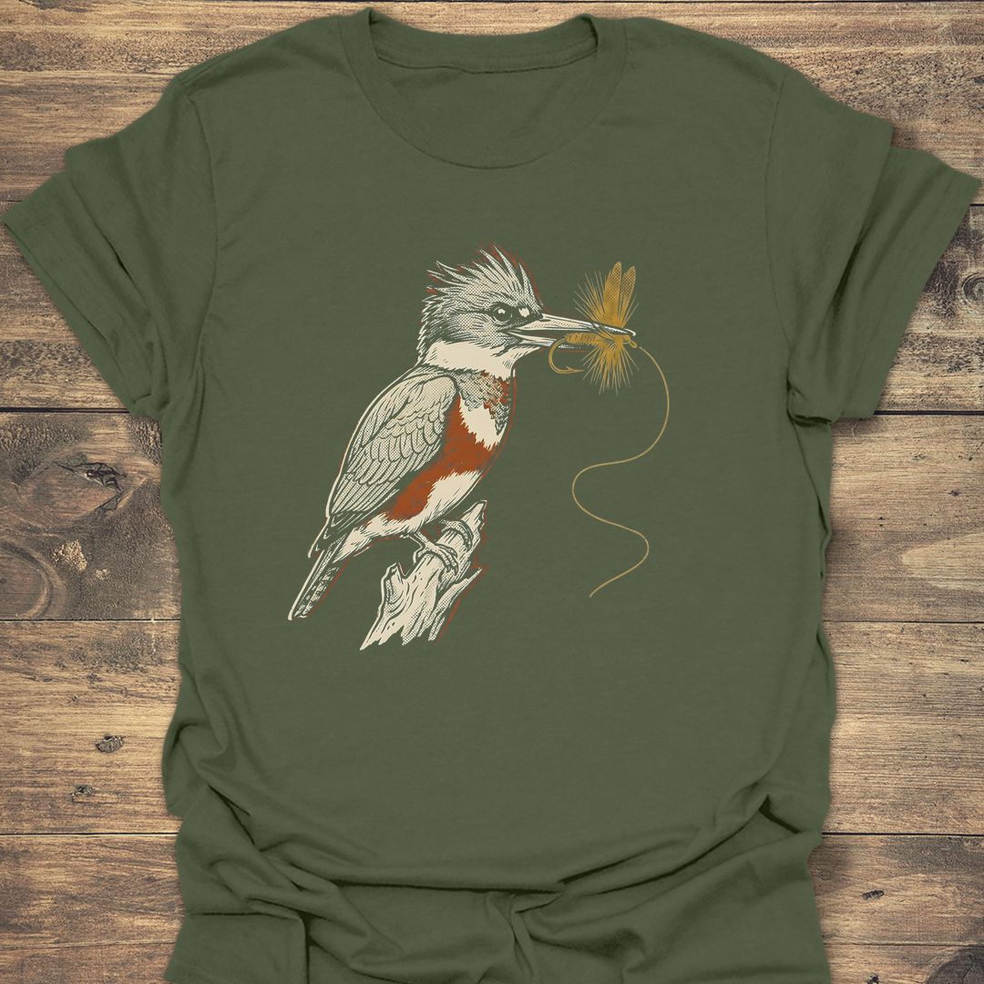 Kingfisher With Dry Fly - Military Green t-shirt
