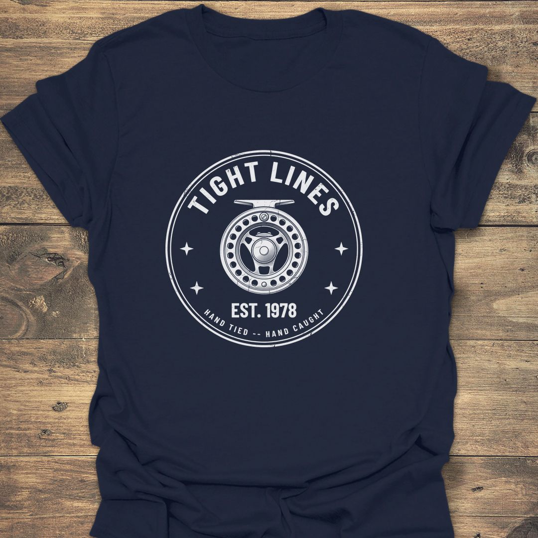 Tight Lines Hand Tied Reel - Navy t-shirt