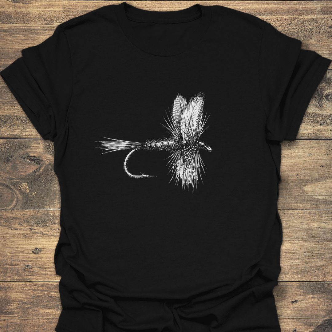 Classic Dry Fly Sketch - Black t-shirt