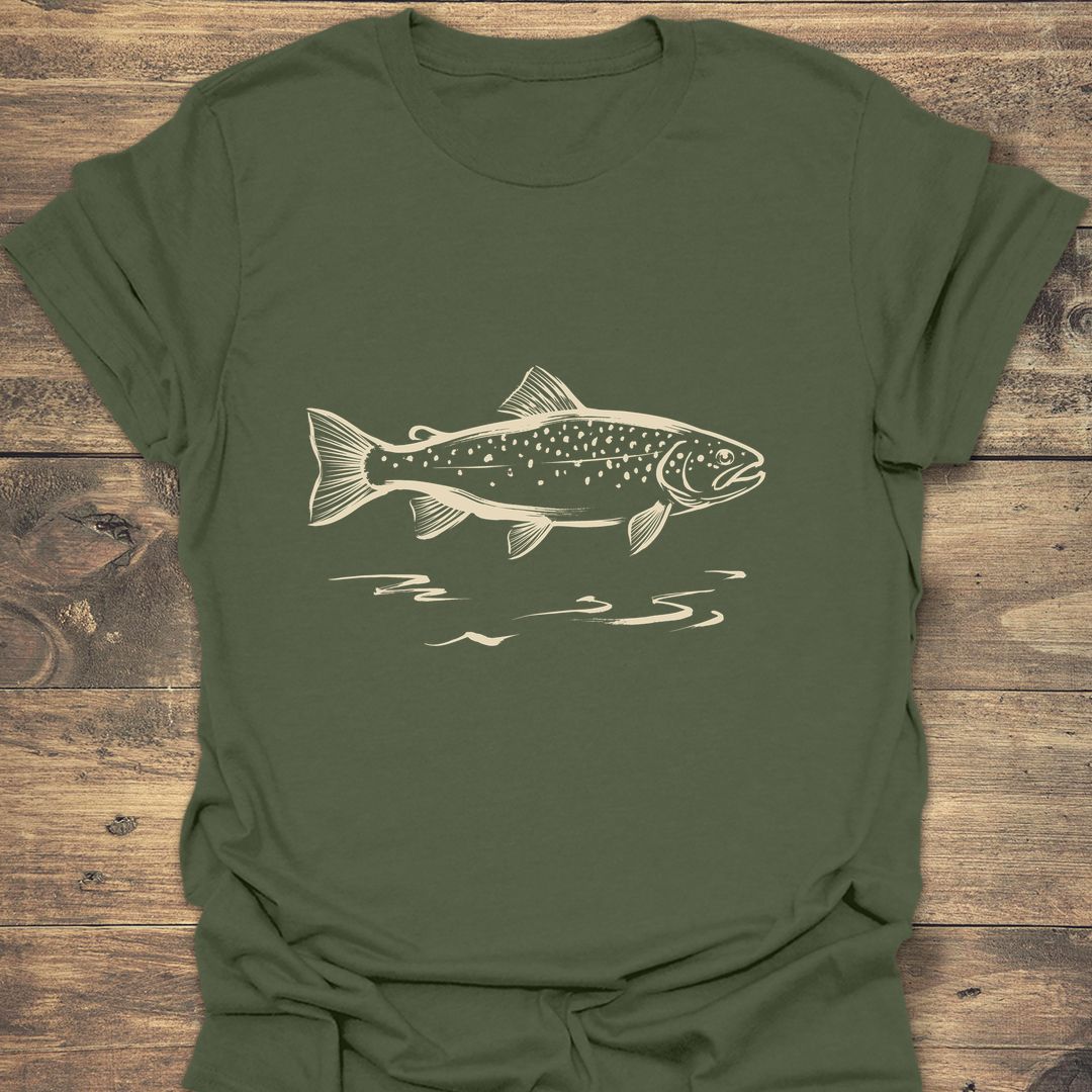 Speckled Trout Sketch - Military Green t-shirt