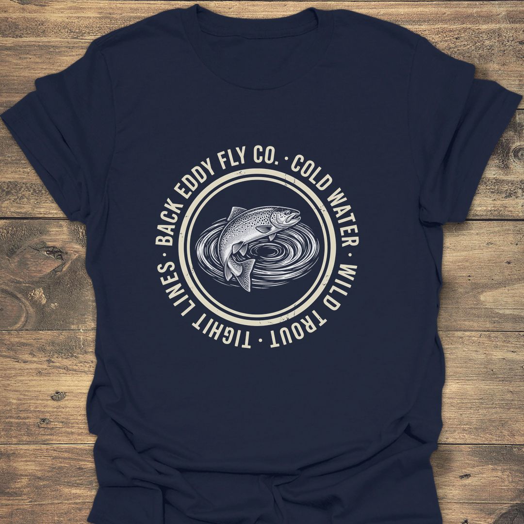 Cold Water Wild Trout Badge - Navy t-shirt
