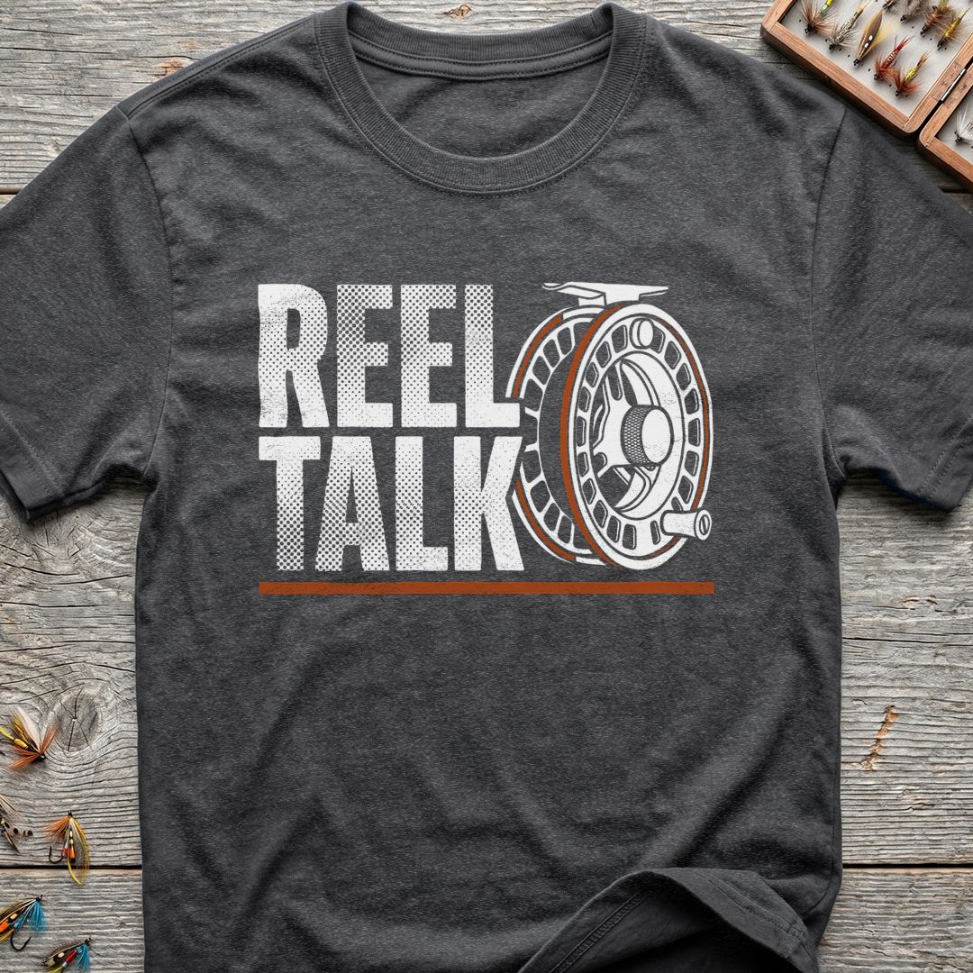 Reel Talk Fly Reel - Dark Heather t-shirt