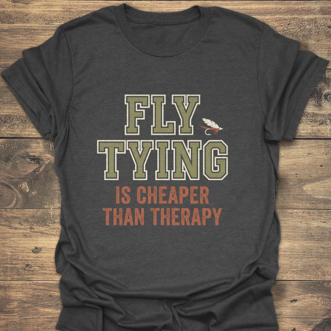 Fly Tying Cheaper Than Therapy - Dark Heather t-shirt
