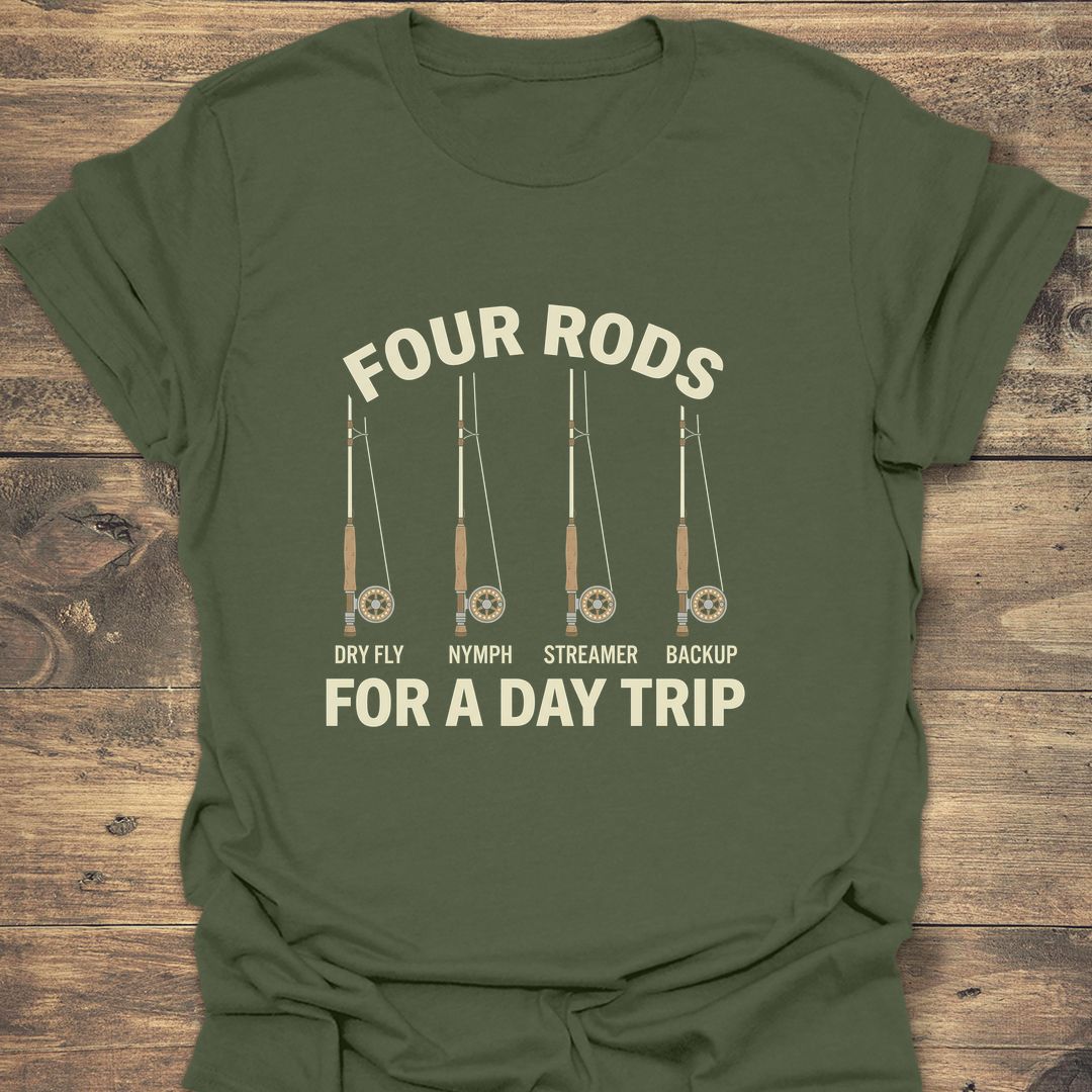 Four Rods For A Day - Military Green t-shirt