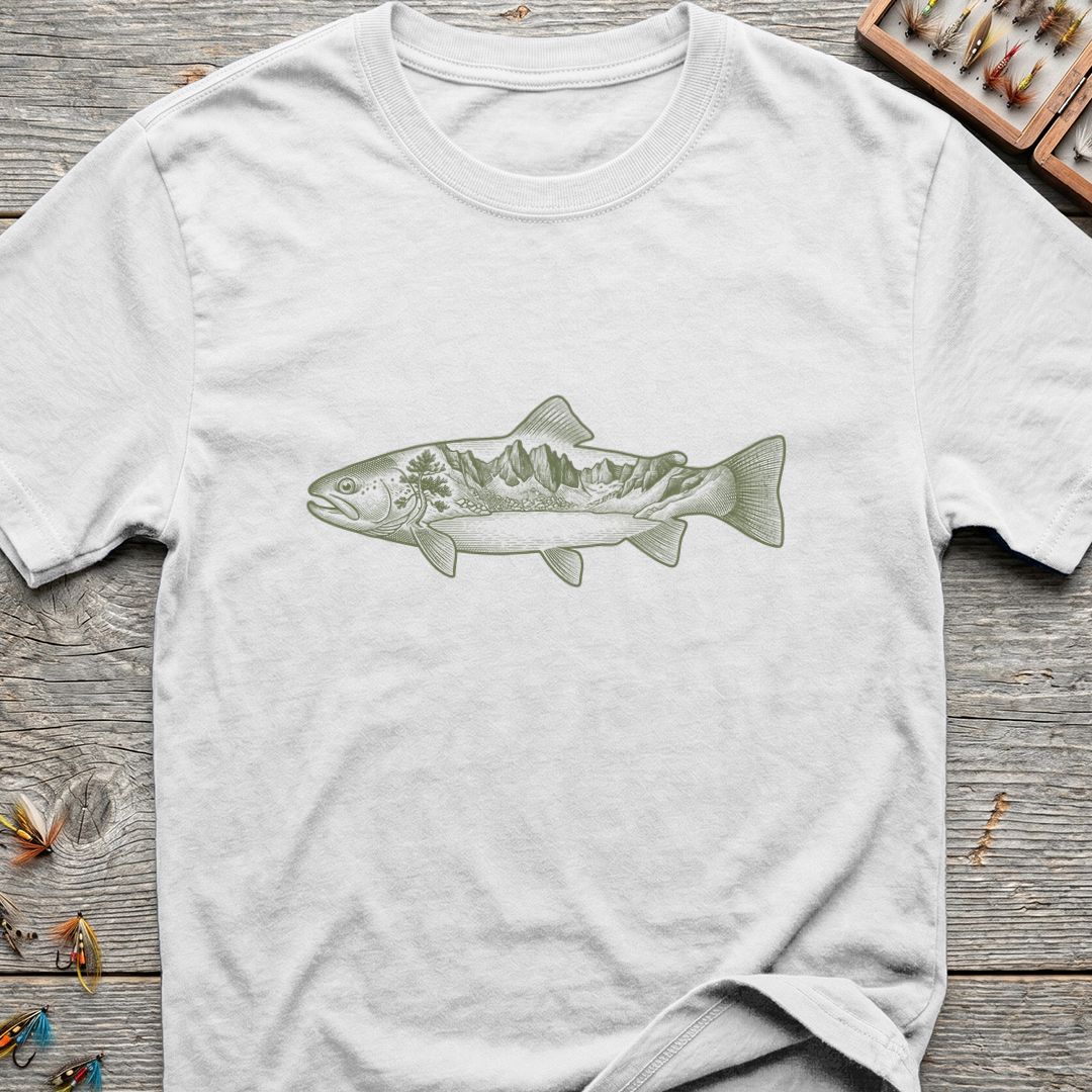Mountain River Trout Scene - White t-shirt