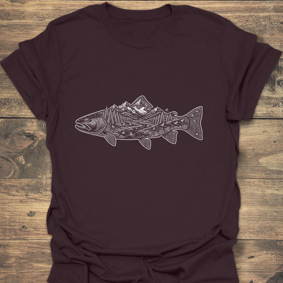Trout River Valley Scene - Dark Chocolate t-shirt