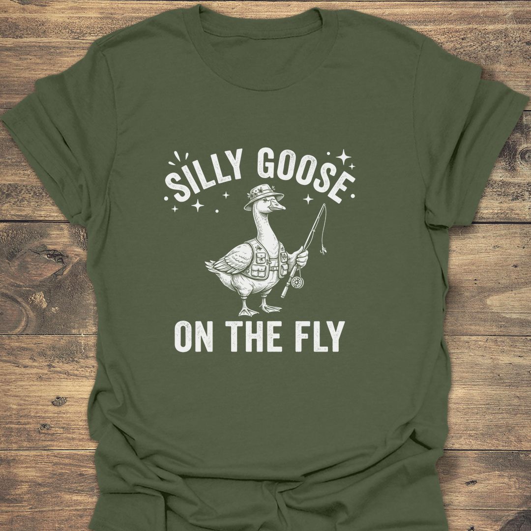 Silly Goose On The Fly - Military Green t-shirt