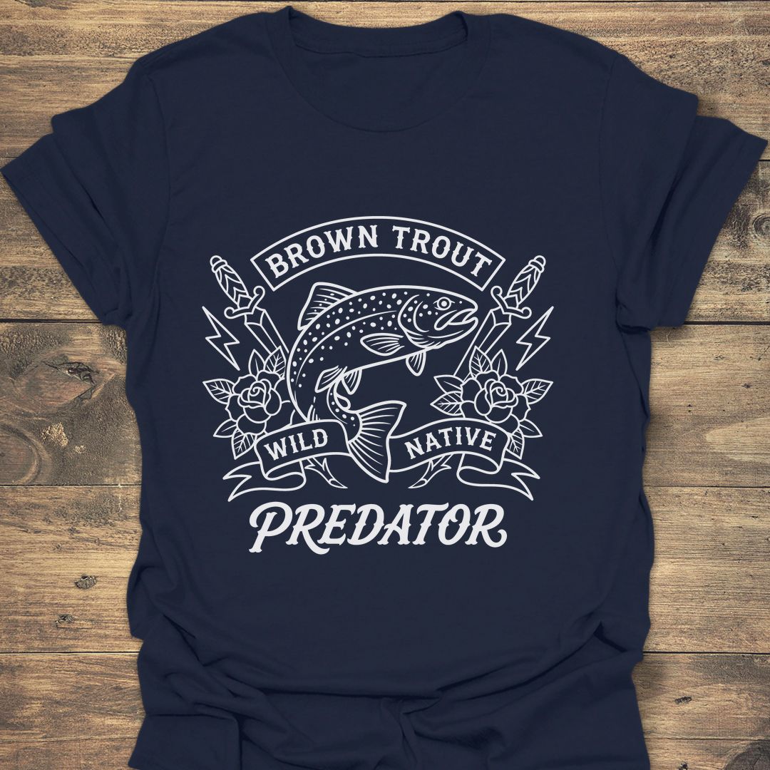 Brown Trout Wild Native Predator - Navy t-shirt