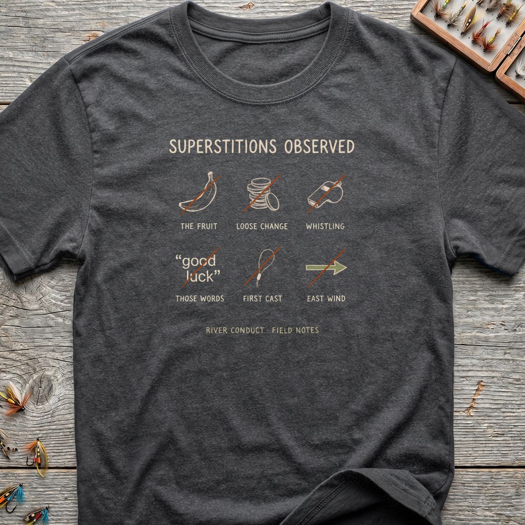 Superstitions Observed River Conduct - Dark Heather t-shirt