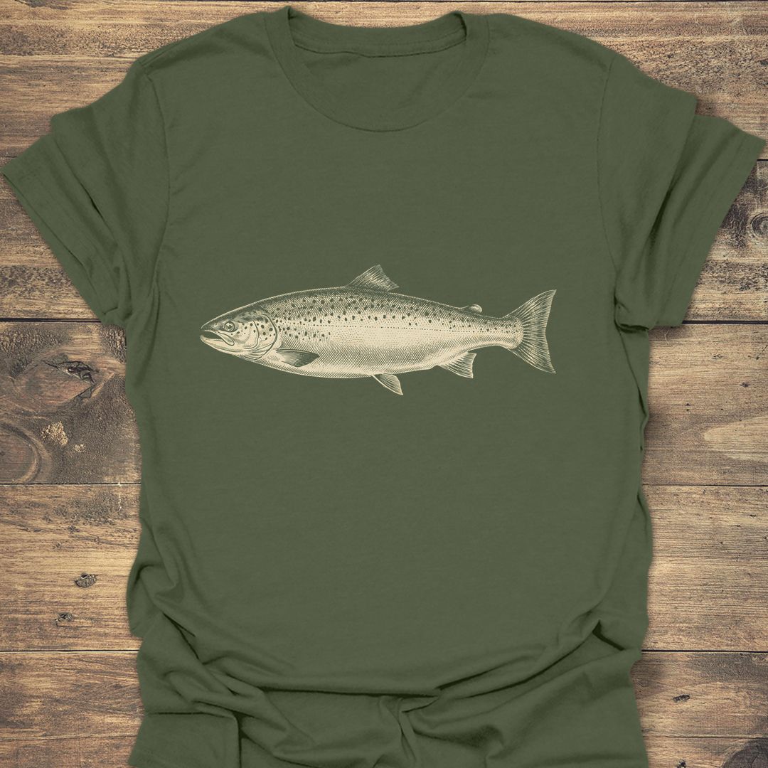 Vintage Trout Illustration - Military Green t-shirt