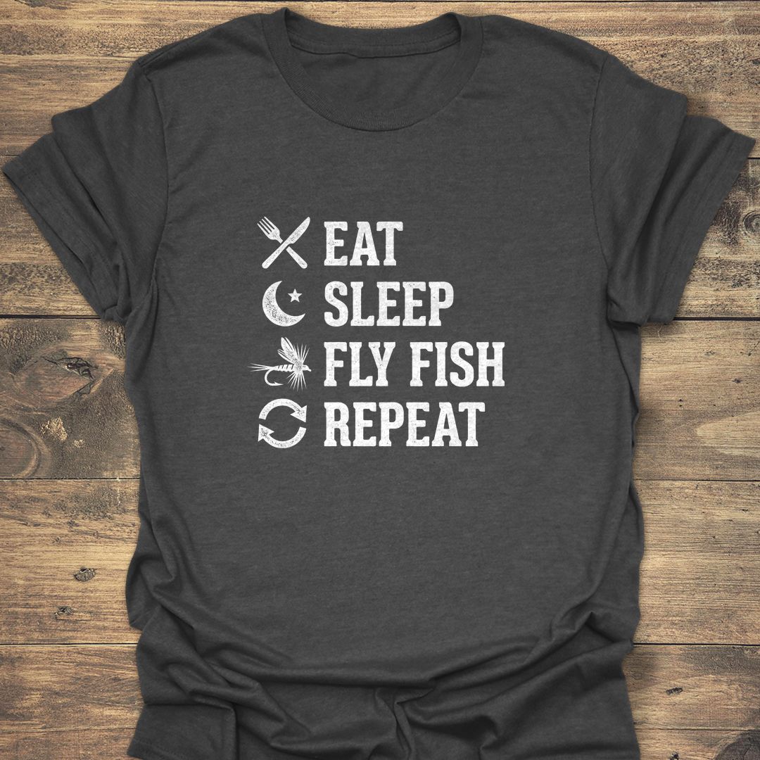 Eat Sleep Fly Fish Repeat - Dark Heather t-shirt