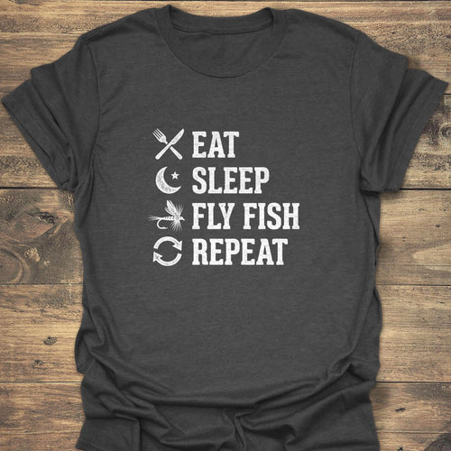 Eat Sleep Fly Fish Repeat - Dark Heather t-shirt