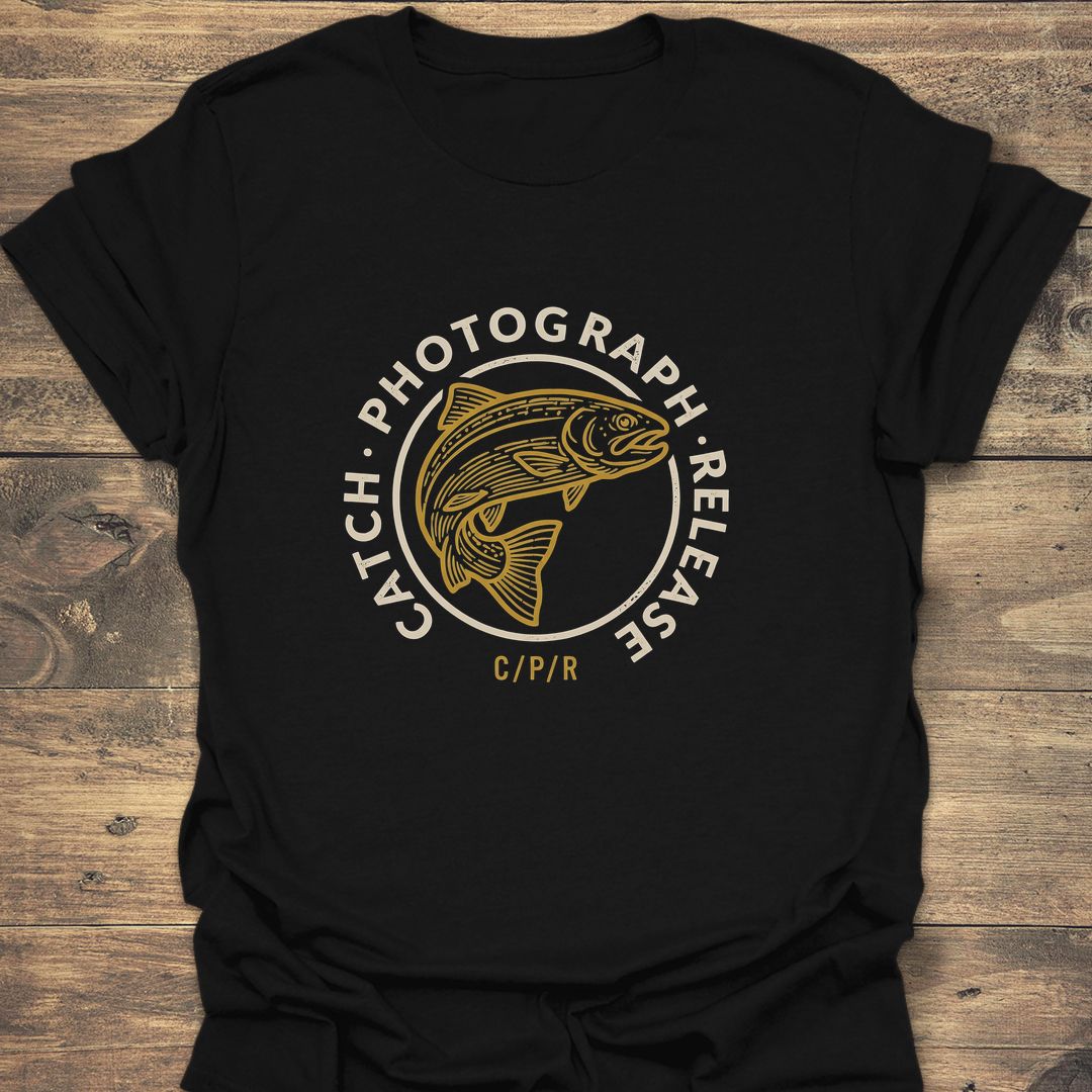 Catch Photograph Release Trout - Black t-shirt