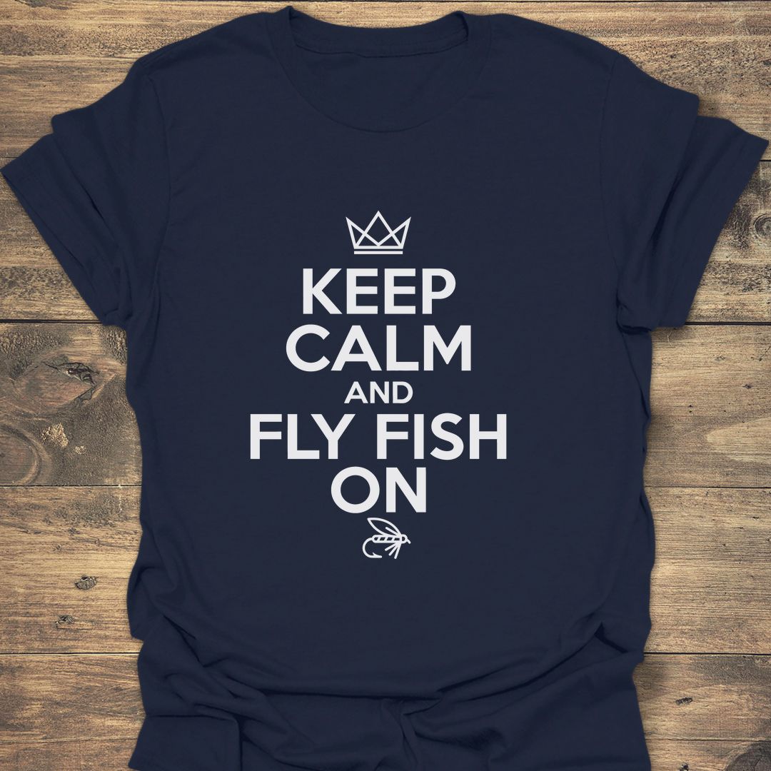 Keep Calm And Fly Fish - Navy t-shirt