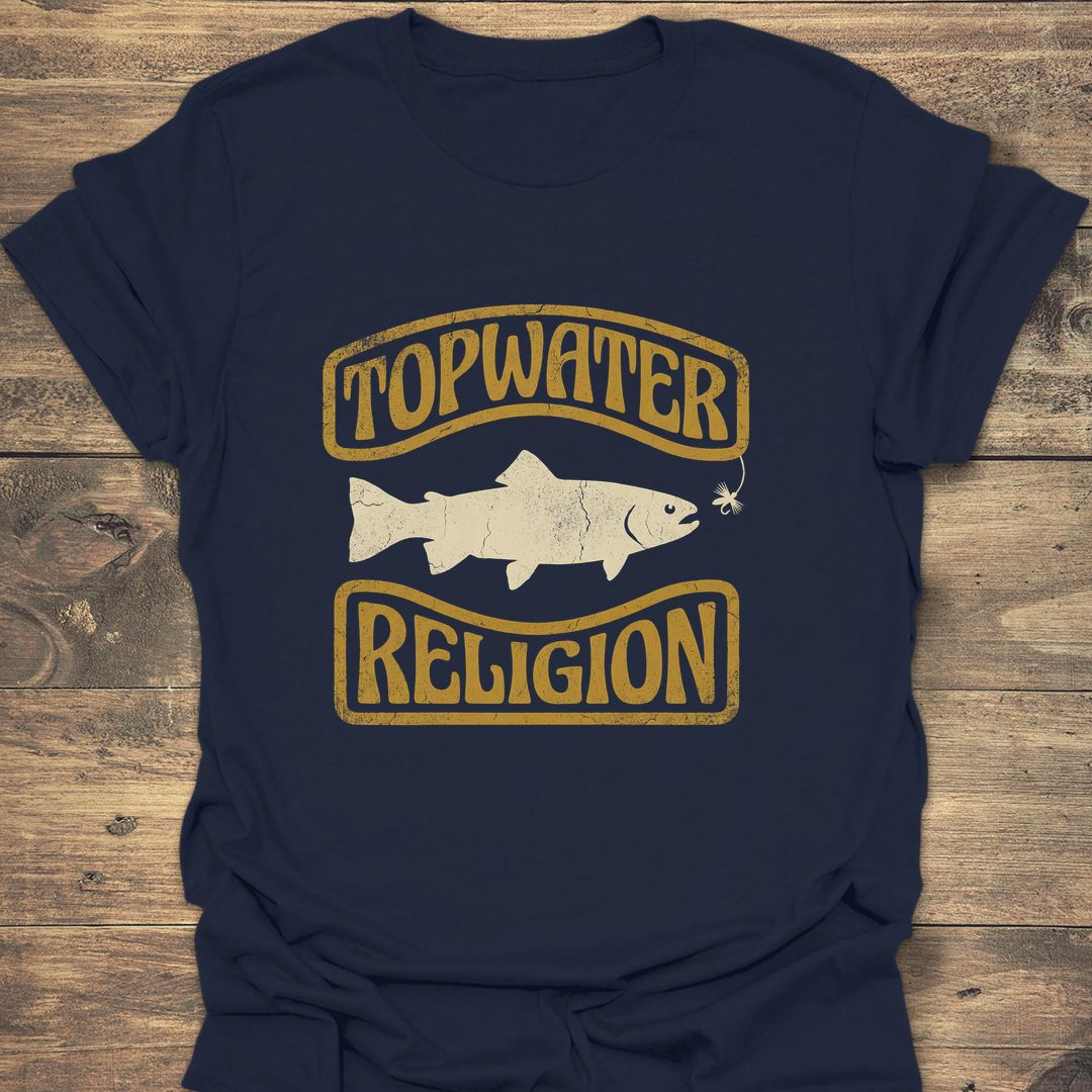 Topwater Religion Dry Fly Trout - Navy t-shirt