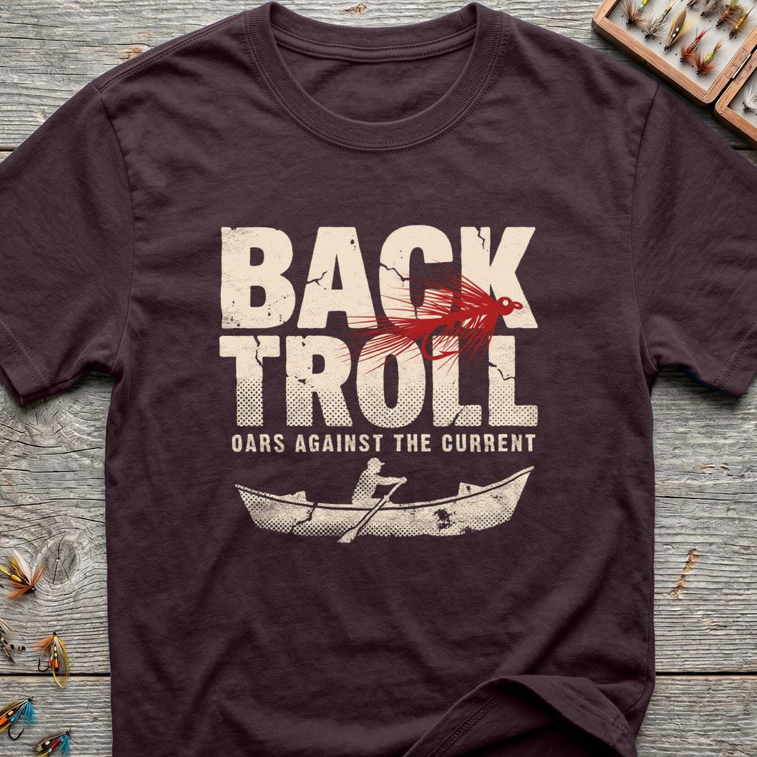Back Troll Oars Against Current - Dark Chocolate t-shirt