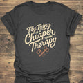 Fly Tying Cheaper Than Therapy - Dark Heather t-shirt