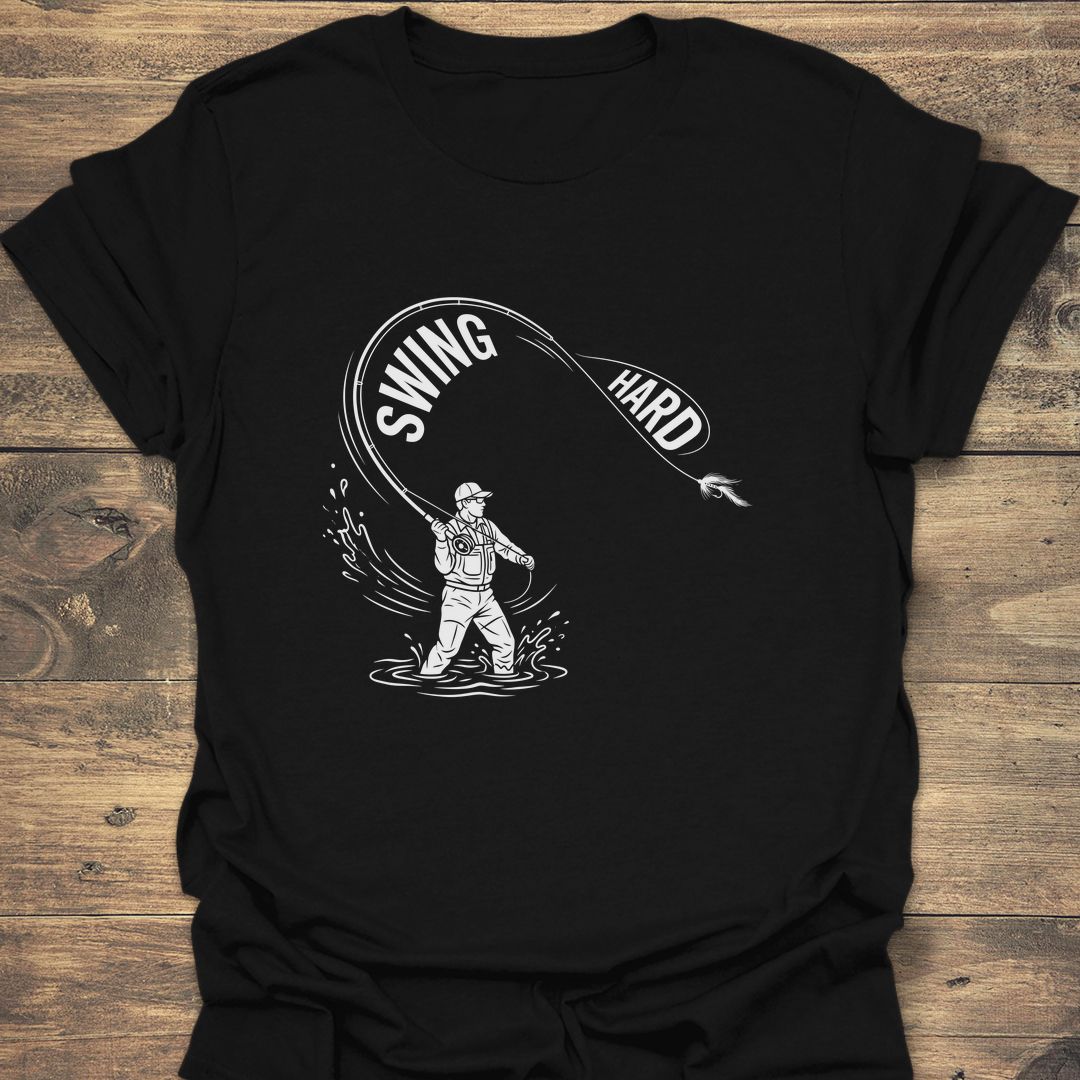 Swing Hard Fly Caster - Black t-shirt