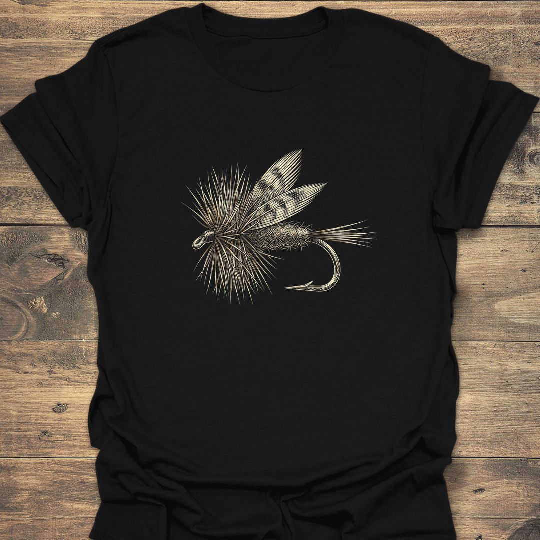 Classic Dry Fly Illustration - Black t-shirt