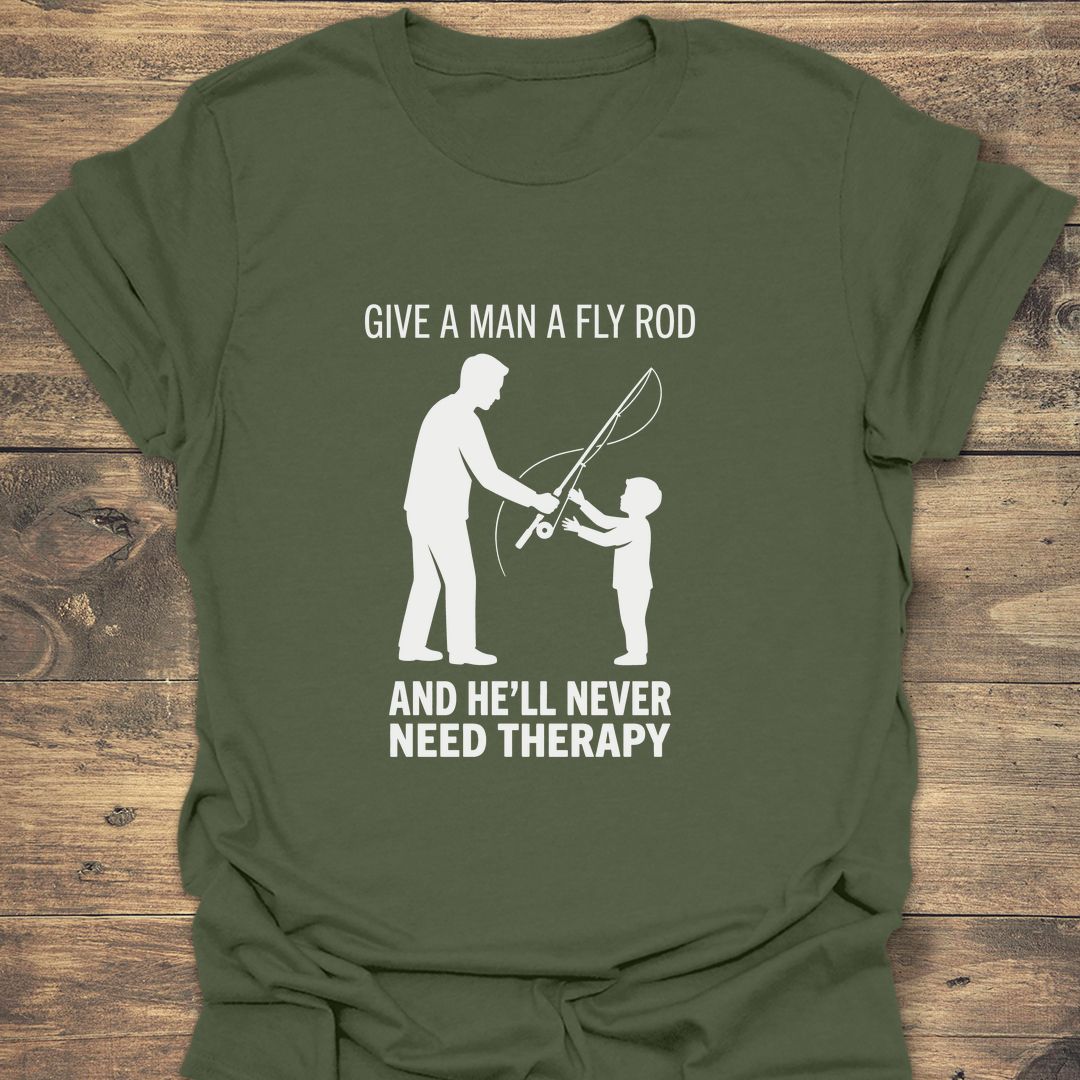 Fly Rod Beats Therapy - Military Green t-shirt