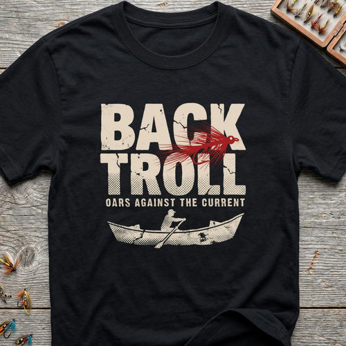 Back Troll Oars Against Current - Black t-shirt