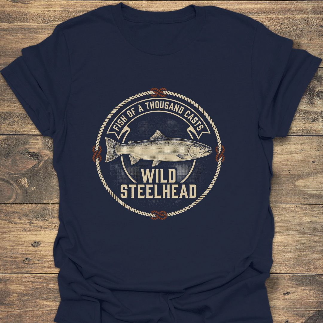 Wild Steelhead Thousand Casts - Navy t-shirt