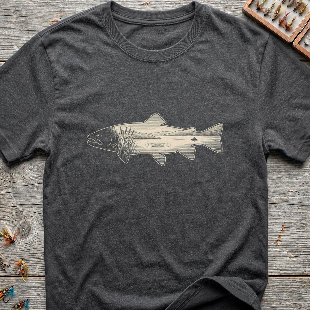 Trout River Scene Silhouette - Dark Heather t-shirt
