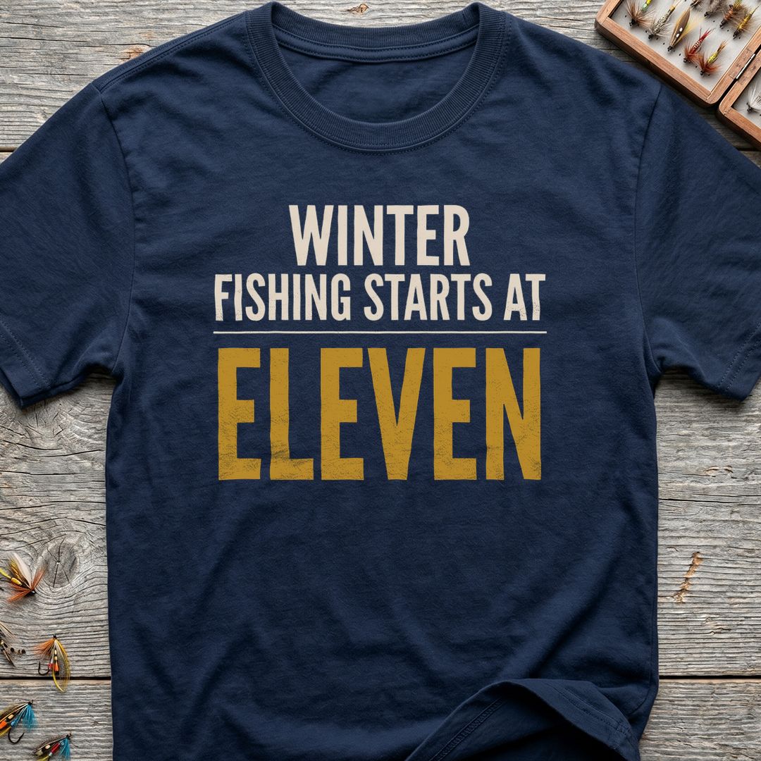 Winter Fishing Starts At Eleven - Navy t-shirt