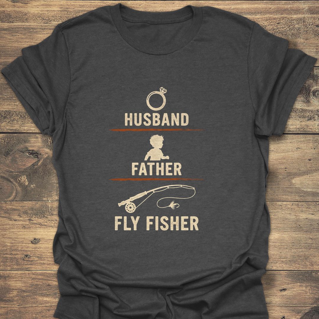 Husband Father Fly Fisher - Dark Heather t-shirt