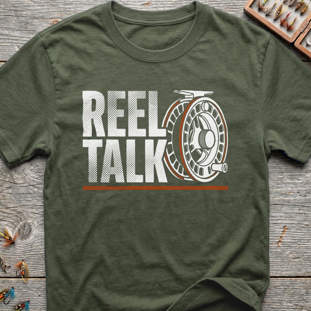 Reel Talk Fly Reel - Military Green t-shirt
