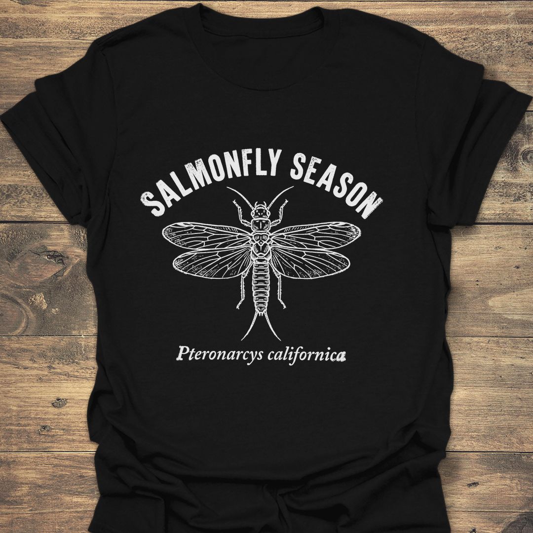 Salmonfly Season - Black t-shirt