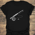 Fly Rod And Reel Sketch - Black t-shirt