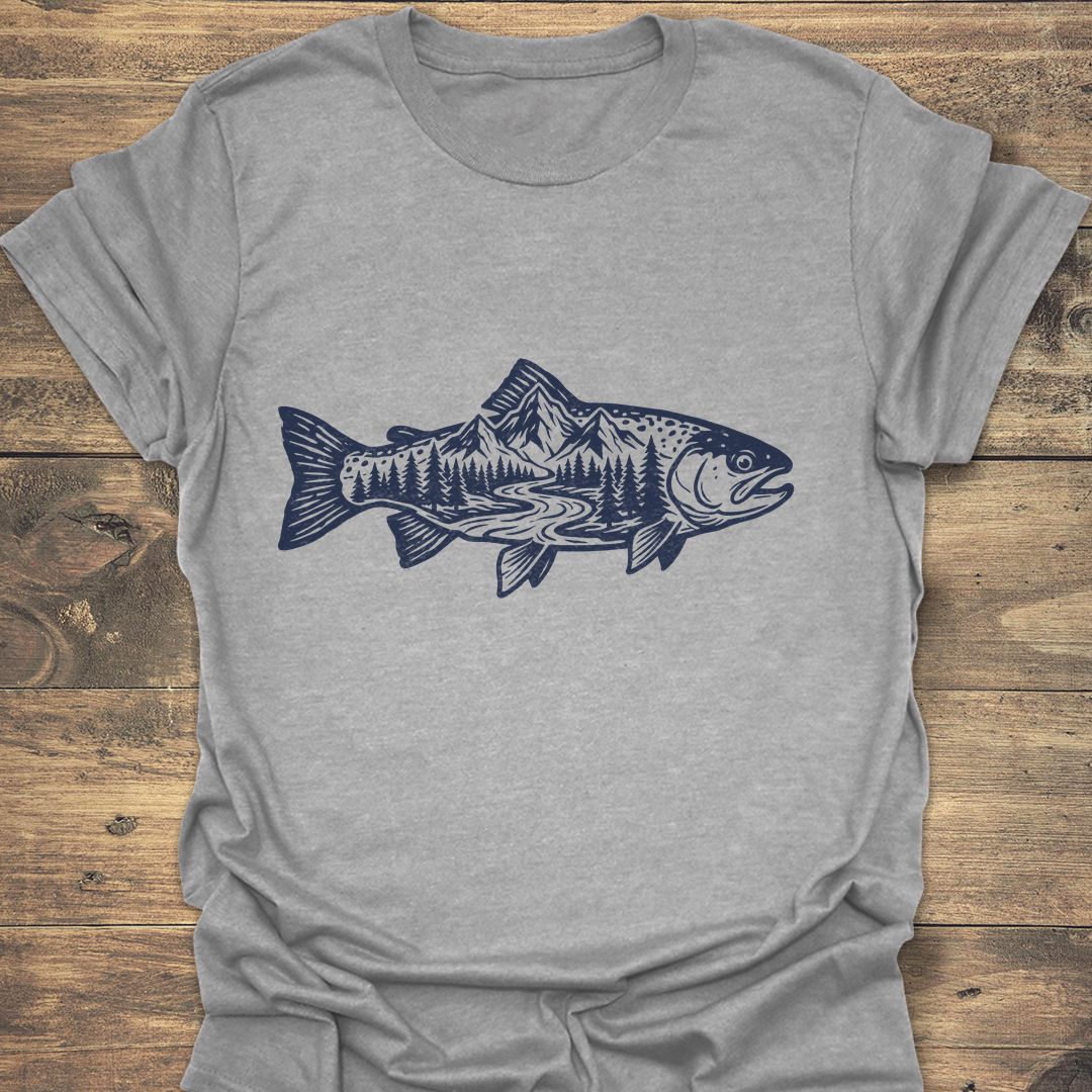 Trout River Mountain Scene - Sport Grey t-shirt