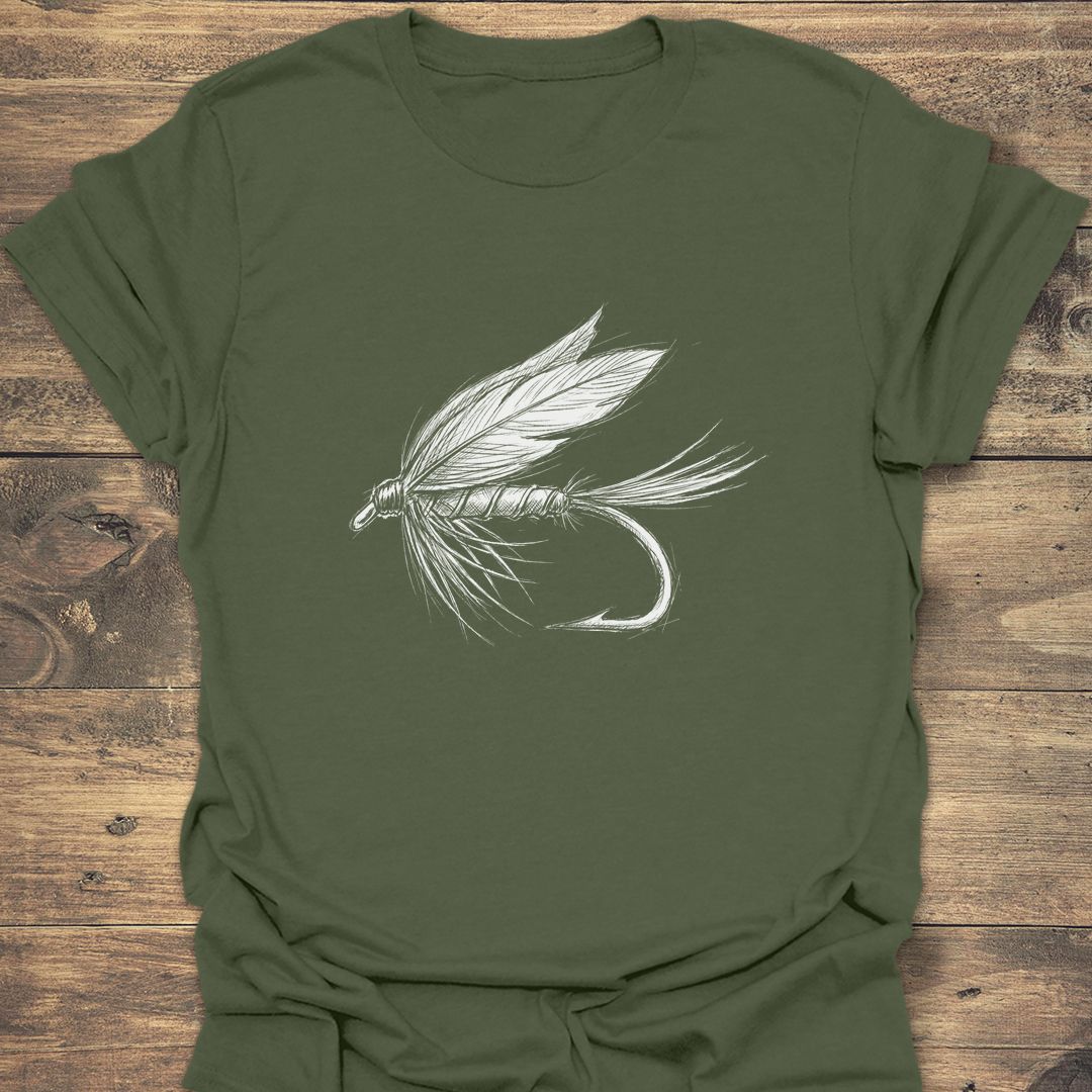 Wet Fly Sketch - Military Green t-shirt