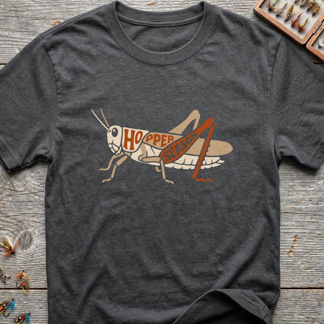Hopper Season Grasshopper - Dark Heather t-shirt