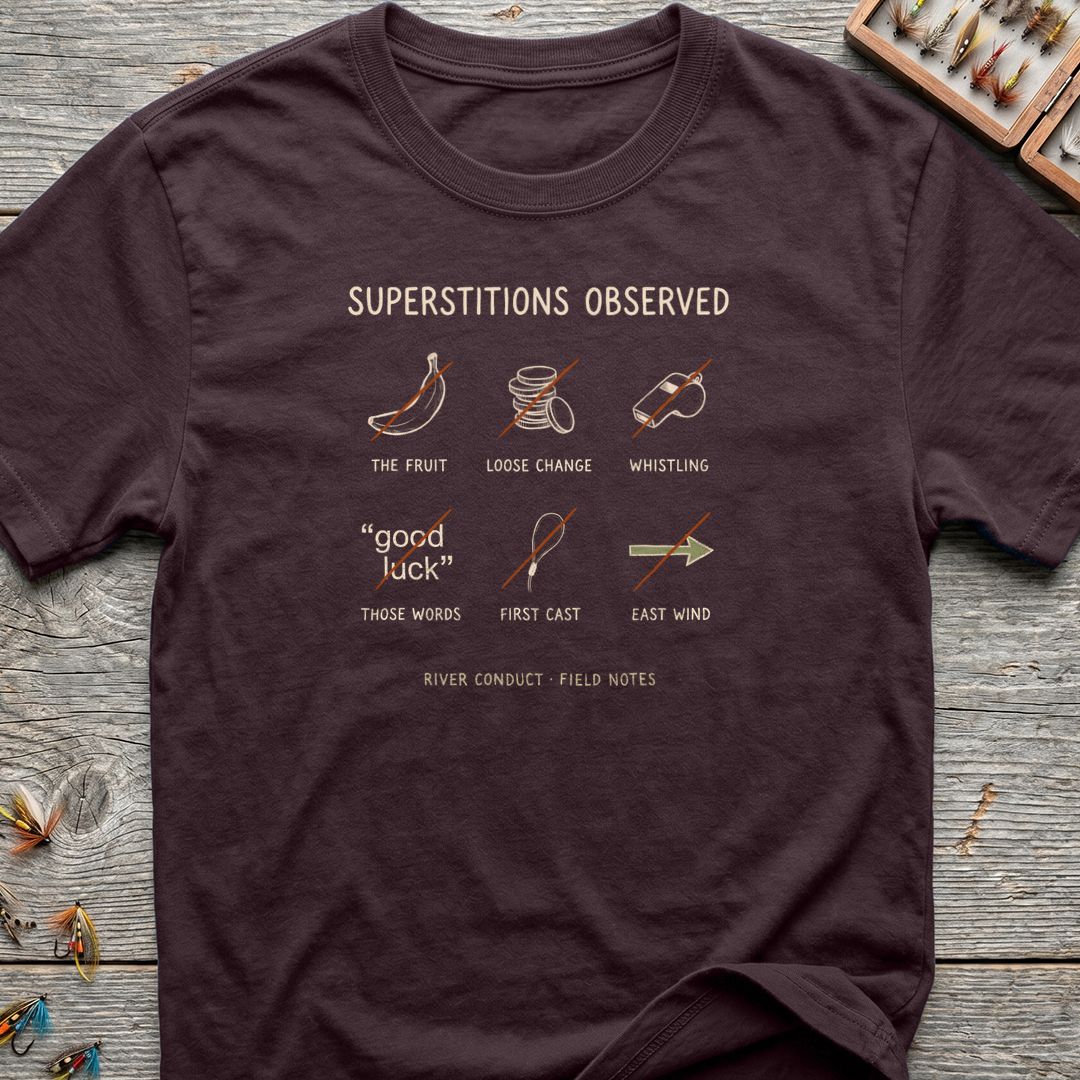 Superstitions Observed River Conduct - Dark Chocolate t-shirt