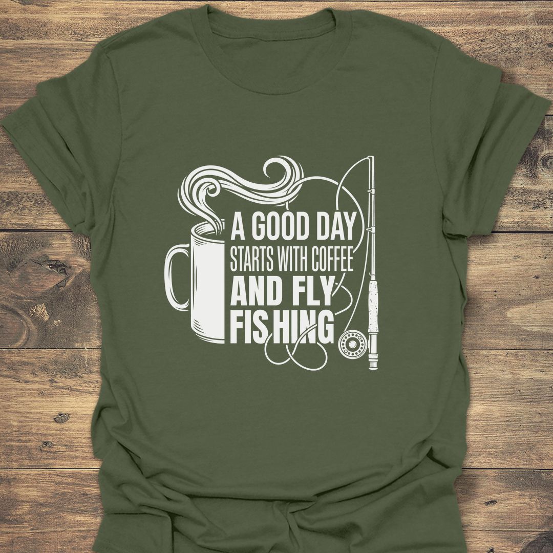 Coffee And Fly Fishing - Military Green t-shirt