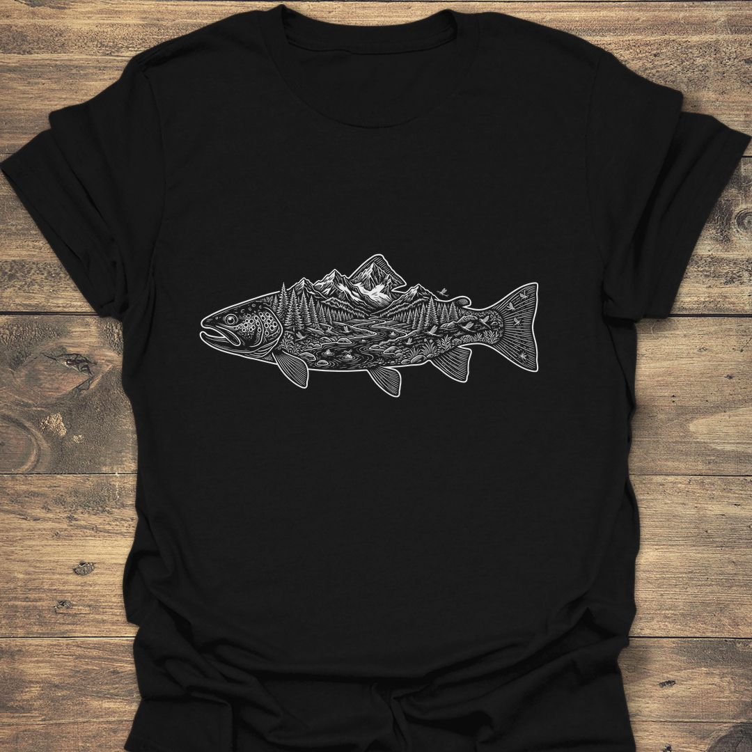 Trout River Valley Scene - Black t-shirt