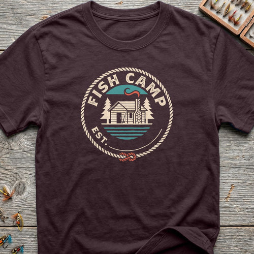 Fish Camp Cabin Badge - Dark Chocolate t-shirt