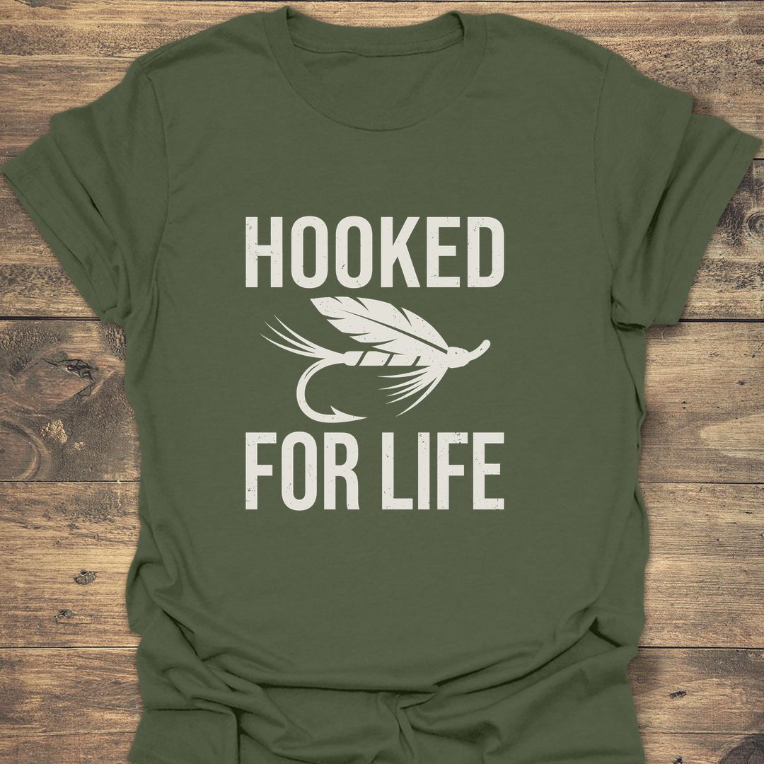 Hooked For Life - Military Green t-shirt